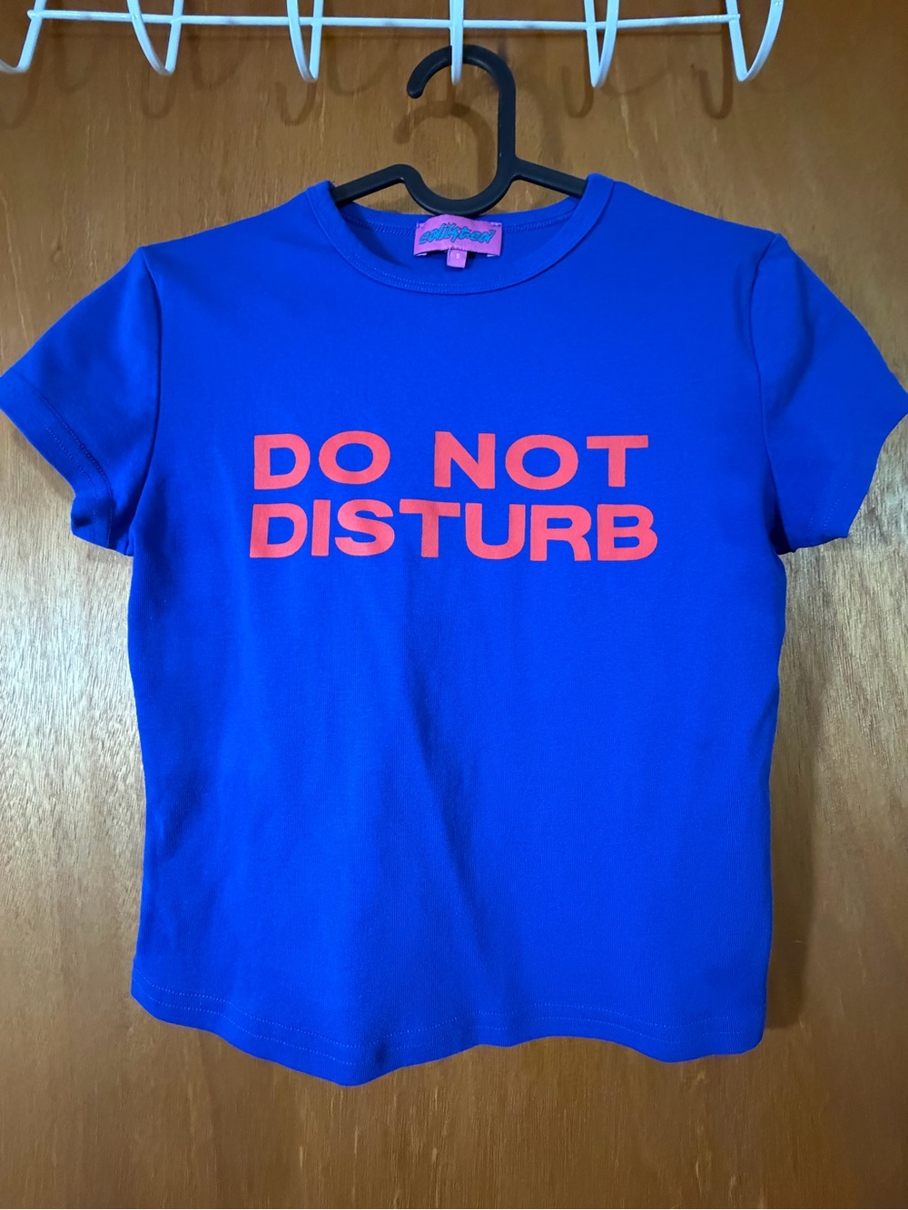 Edikted Blue Tee with Pink DO NOT DISTURB Print